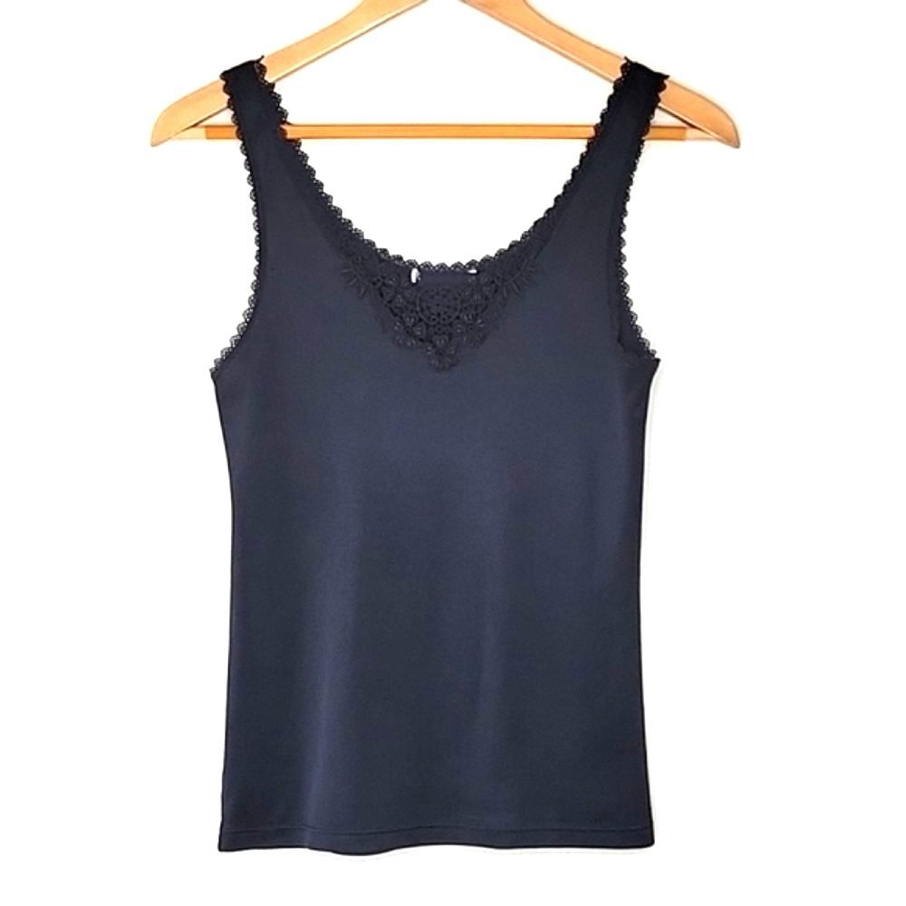 Black Camisole Tank Top Decorative Neckline size S Casual Neutral